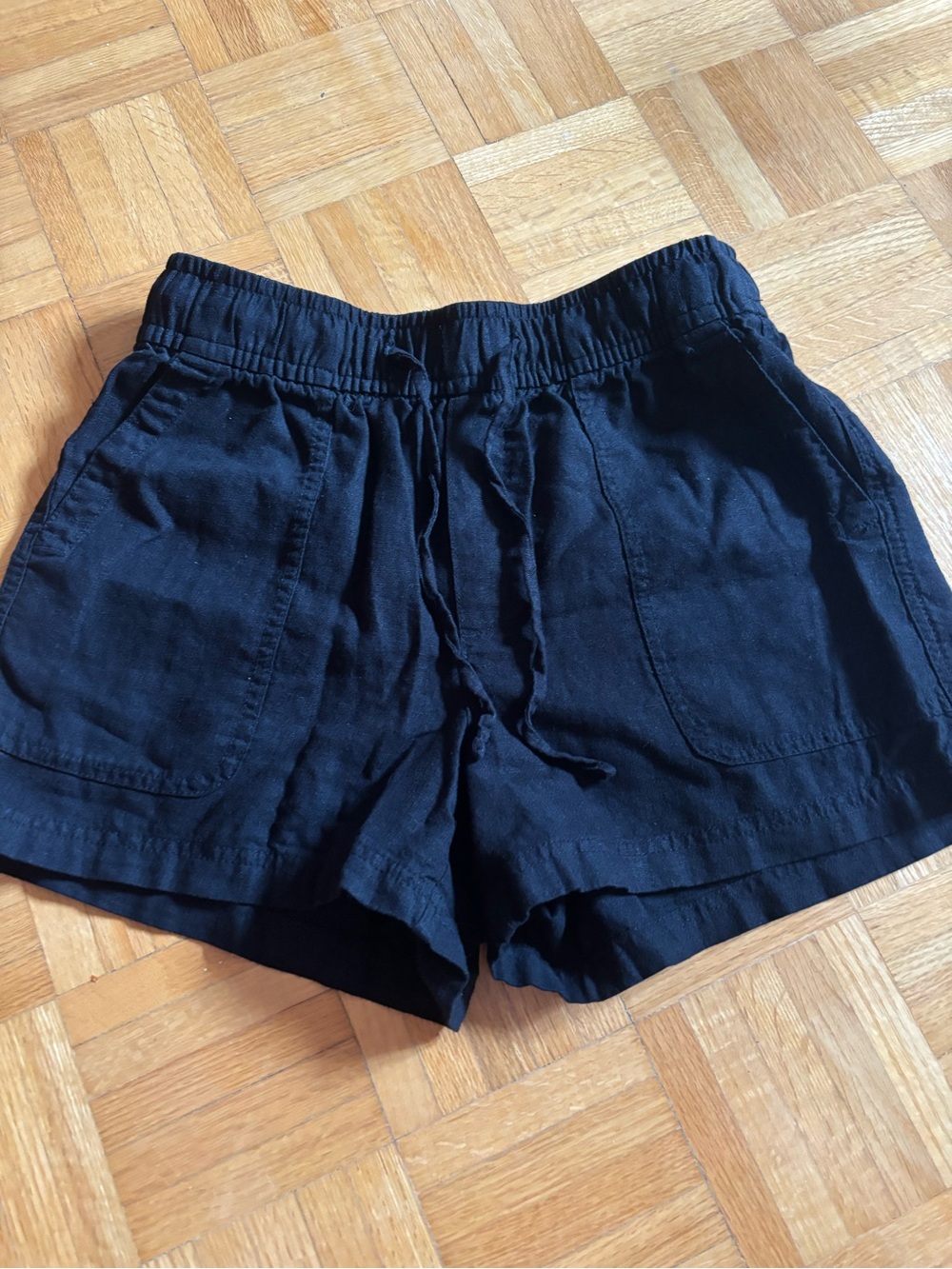 Women's Black Drawstring Lounge Linen Blend Shorts